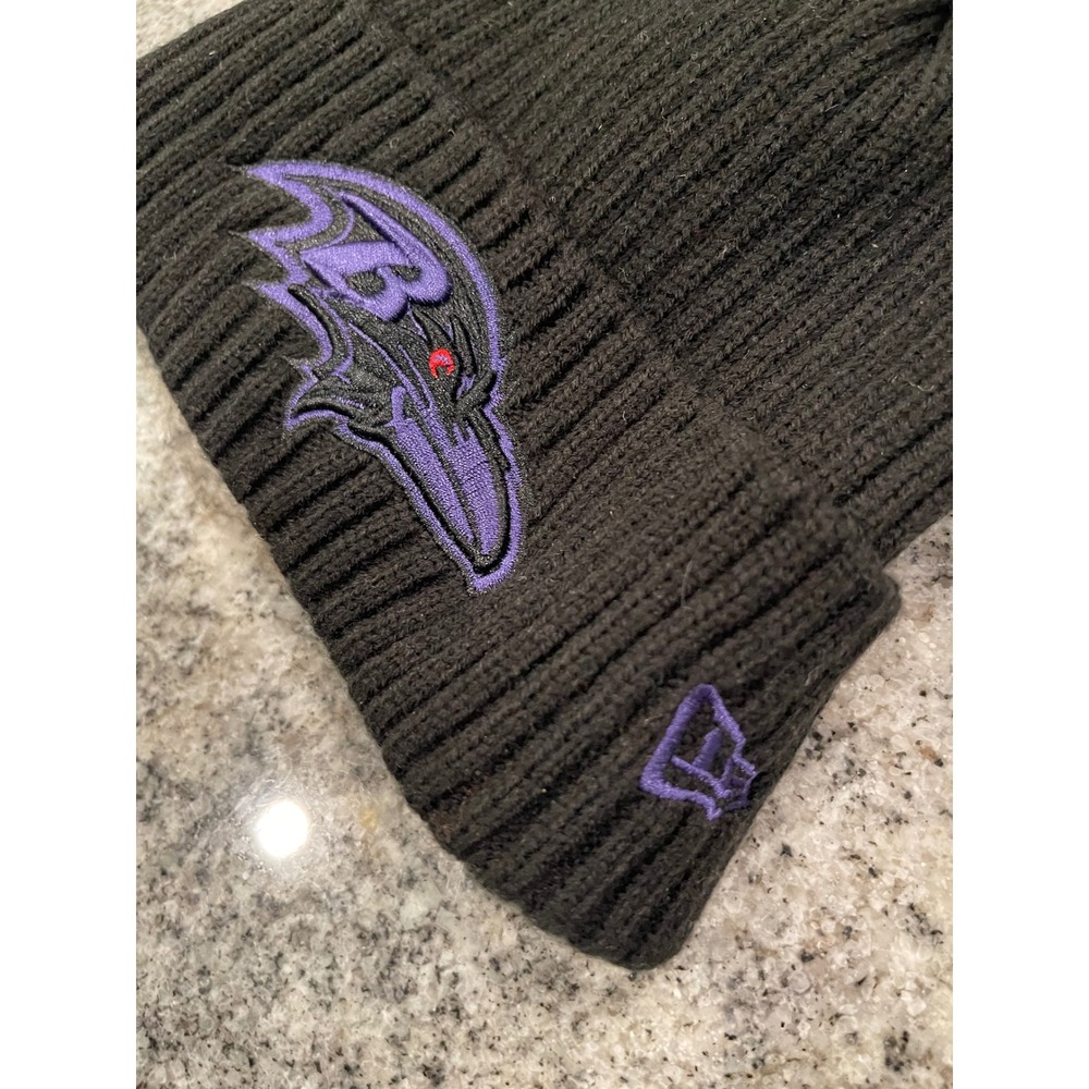 New Era Baltimore Ravens NFL Black Knit Beanie‎ Hat Fleece Lined Cuffed Ribbed - Picture 3 of 5